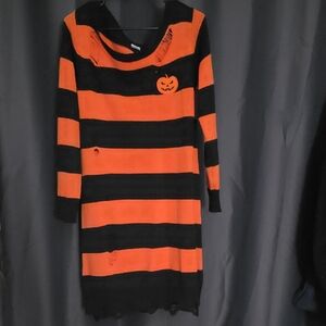 Spirit Halloween Black and Orange Striped Costume Dress